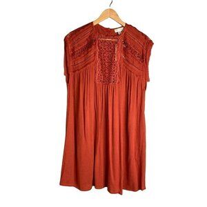 NWT Anthropologie See U Soon Peasant Boho Rust Flowy Dress Oversized Pintuck